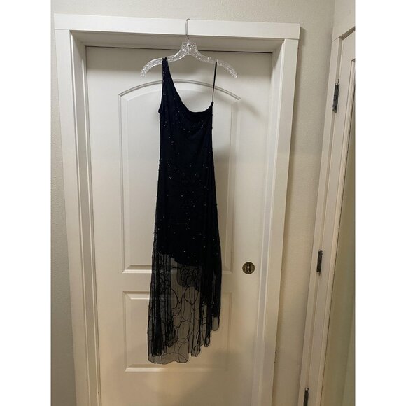 Cache Vintage Dress Womens Medium Black Beaded One Shoulder Asymmetrical Formal - Picture 7 of 7